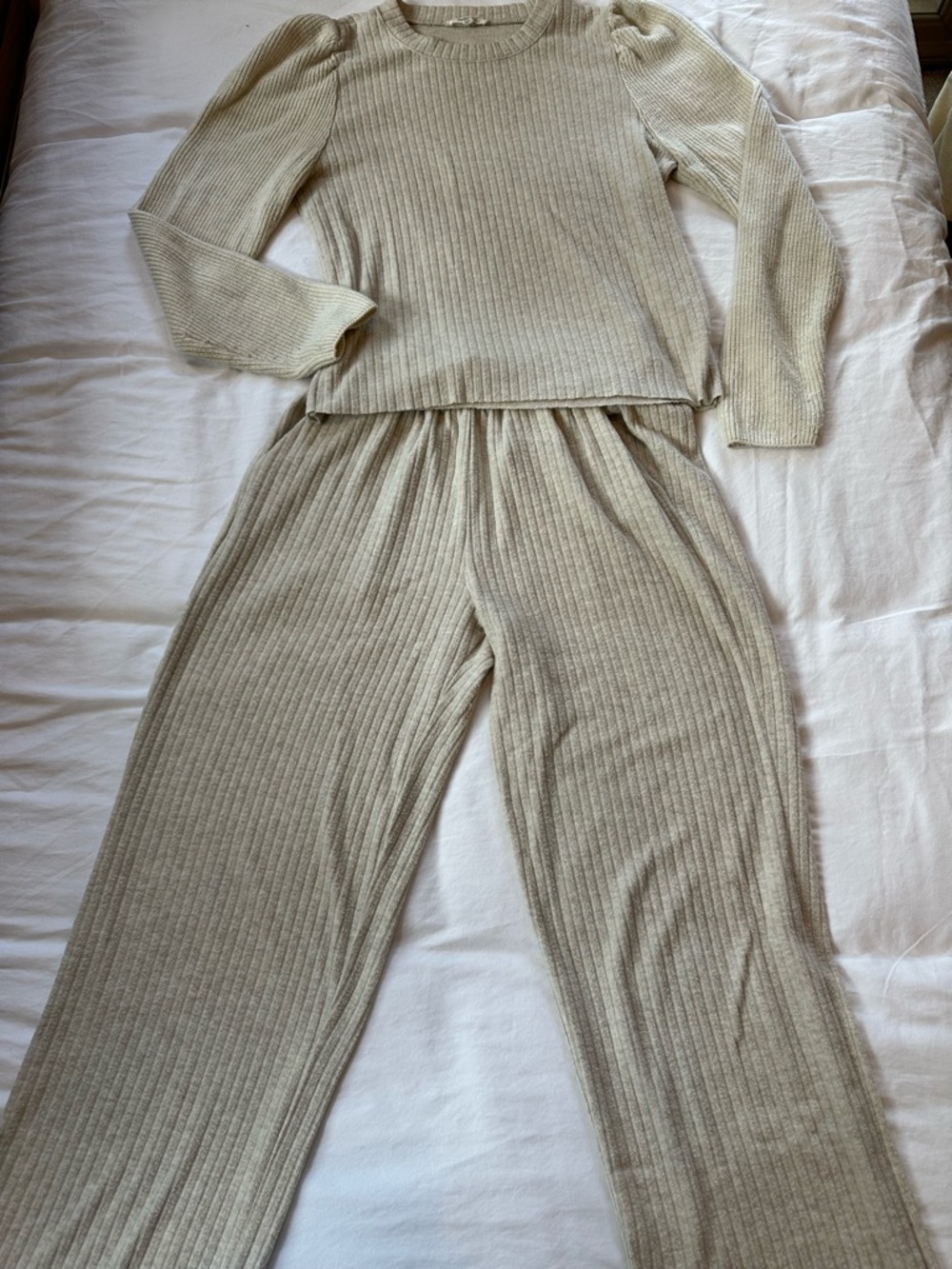 Splendid Neutral Ribbed Knit Lounge Set - Cream